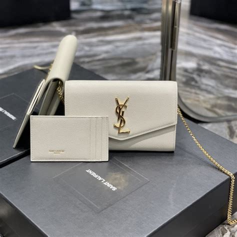 ysl uptown chain wallet white